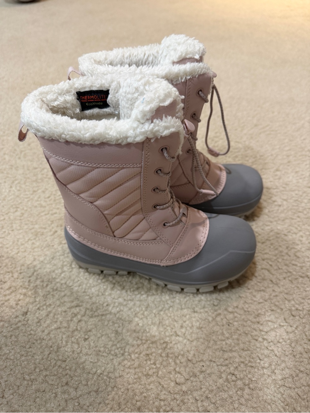 Kids Thermolite Pink and Gray Insulated Snow Boots